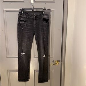 CAbi Women's Washed Black Distressed Skinny Jeans